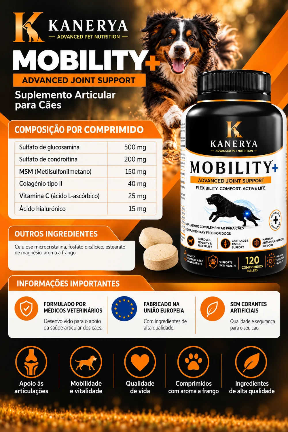 Kanerya Mobility+ composição por comprimido